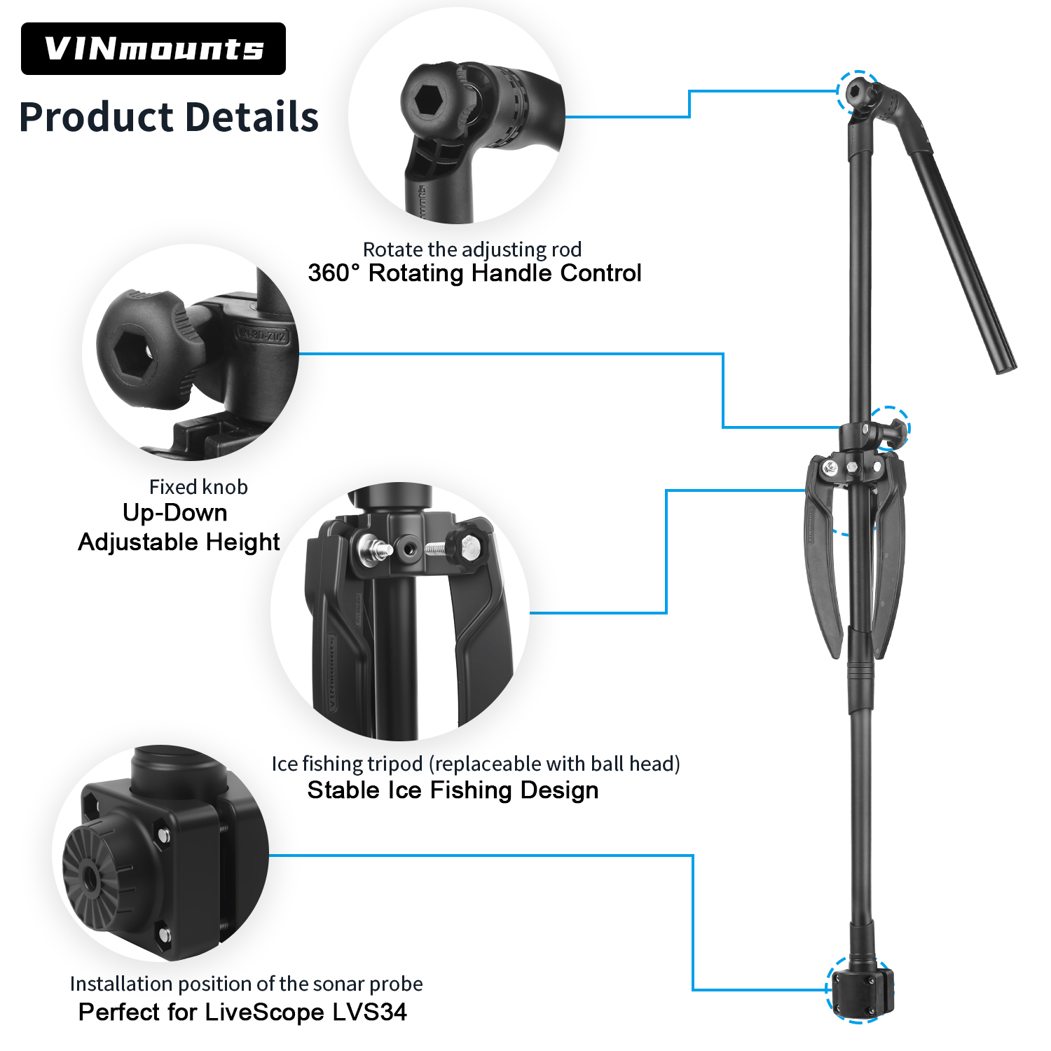 Ice Fishing Transducer Pole Mo - Fish Finder Mount ulasan dan harga