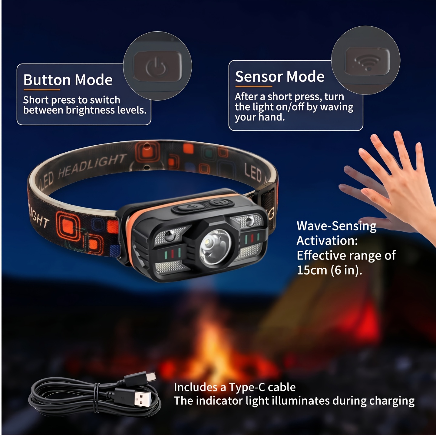 USB Rechargeable LED Headlamp  - Fish Finder Battery ulasan dan harga